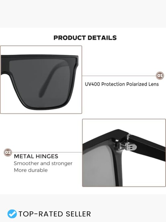Polarized Oversized Square Sunglasses Trendy Flat Top Shield Shades UV400 main image 6